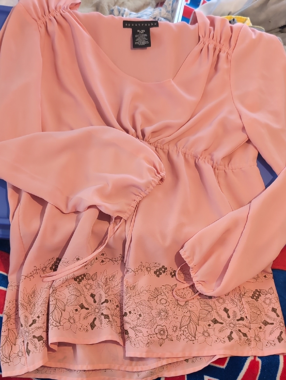 Apostrophe Dusty Rose Peplum Tunic with Embroidered Hem